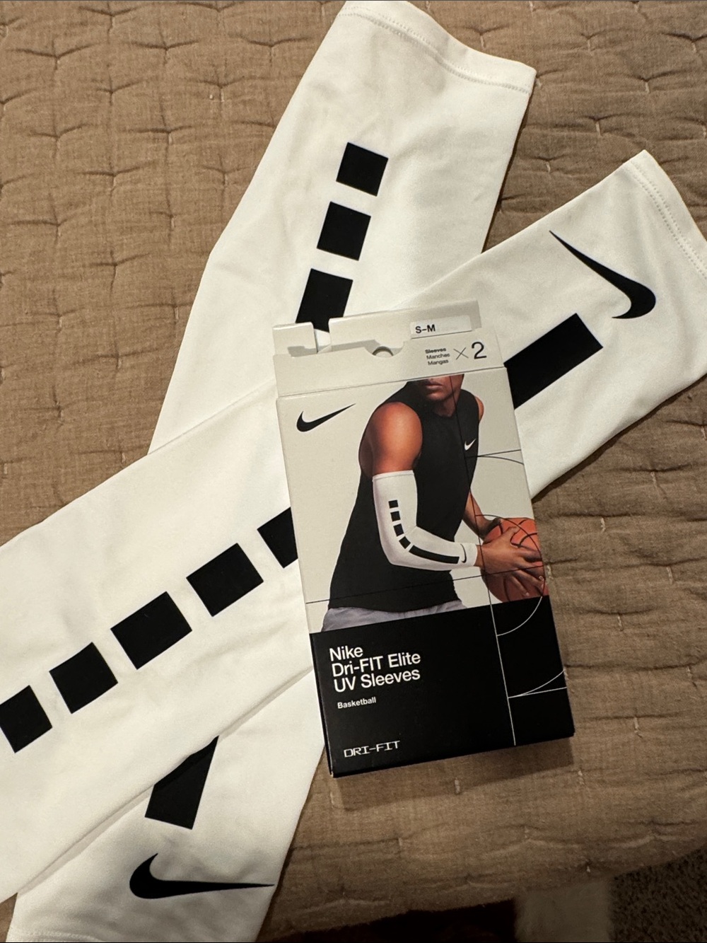 Nike White Basketball Arm Sleeves with Black Accents